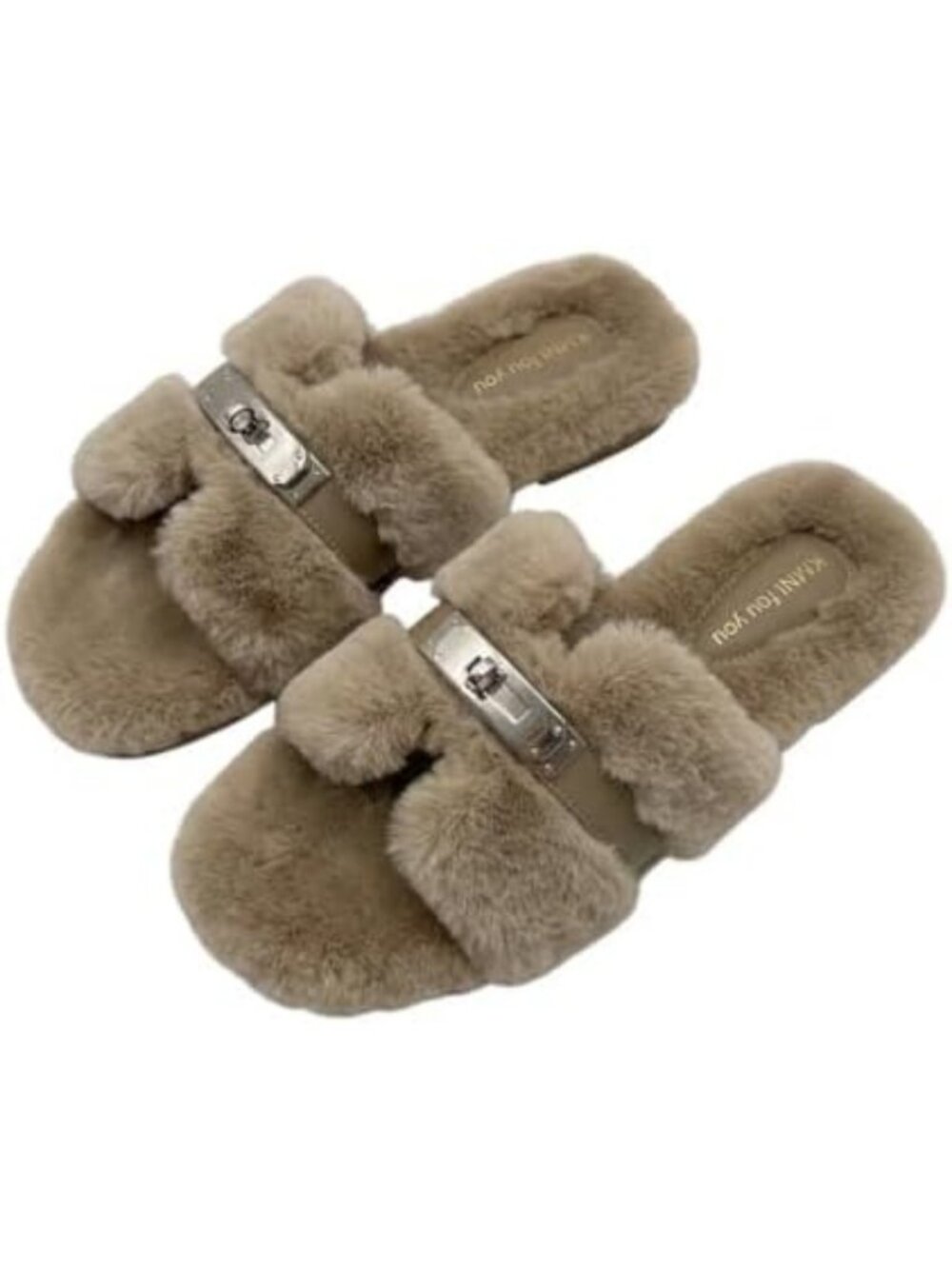 Chic Faux Fur Slides with Buckle | Fuzzy Open Toe Slippers for Indoor/Outdoor